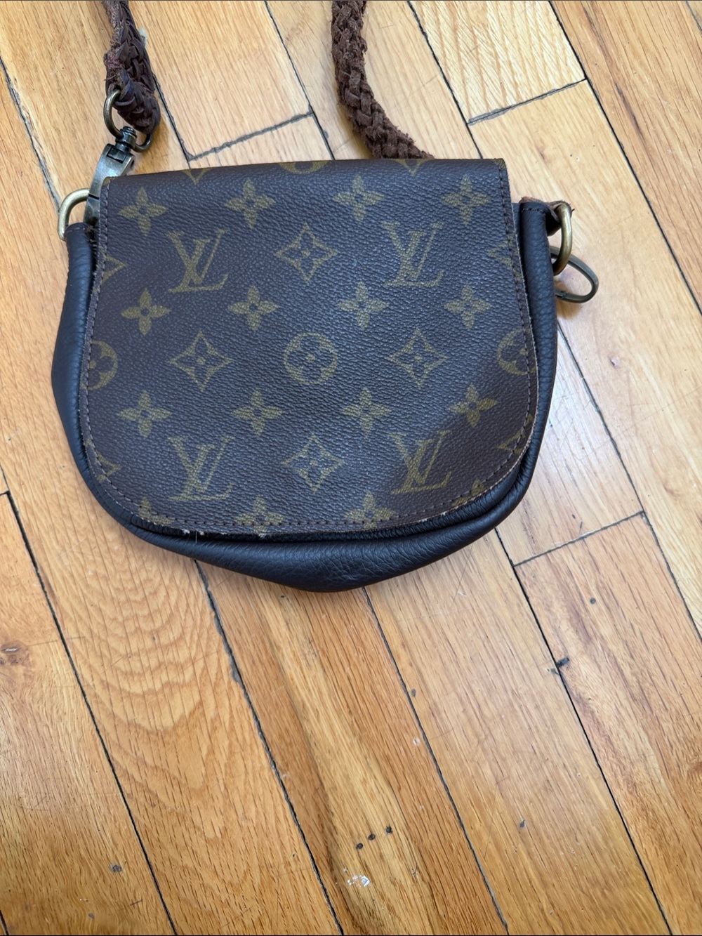 Monogram Crossbody Saddle Bag in Brown